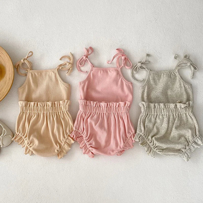 2026 New Summer 0-24M Toddler Baby Girl Clothes Suit Infant Baby Girls Clothing Set Sleeveless Solid Color Vest+Pp Shorts