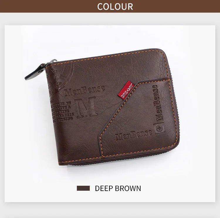 New Men Zipper Wallets Short Card Holder Vintage Male Wallet High Quality PU Leather Classic Coin Pocket Wallet For Boys