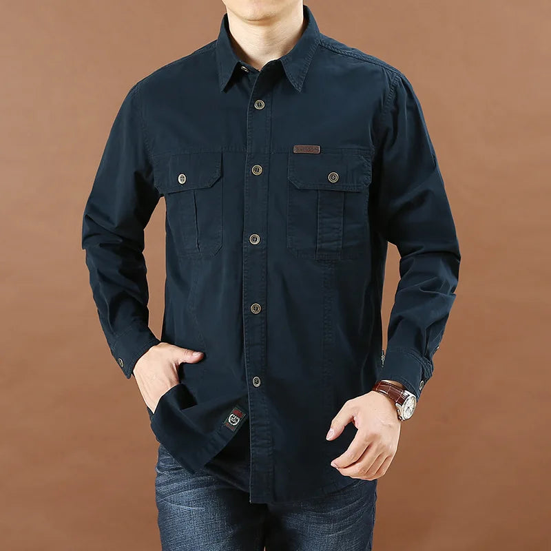 Military Tactical Men's Long Sleeve Shirt Cotton Casual Slim Fit Top Men's Outdoor Combat Training Sports Clothing Plus Size 5XL