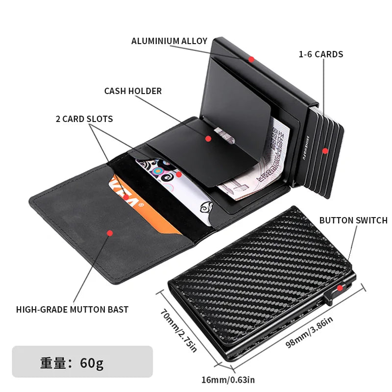 RFID Blocking Aluminum Pop-Up Card Holder Multi-Functional Designer Bank & ID Card Wallet Fashion Business Purse for Men Women
