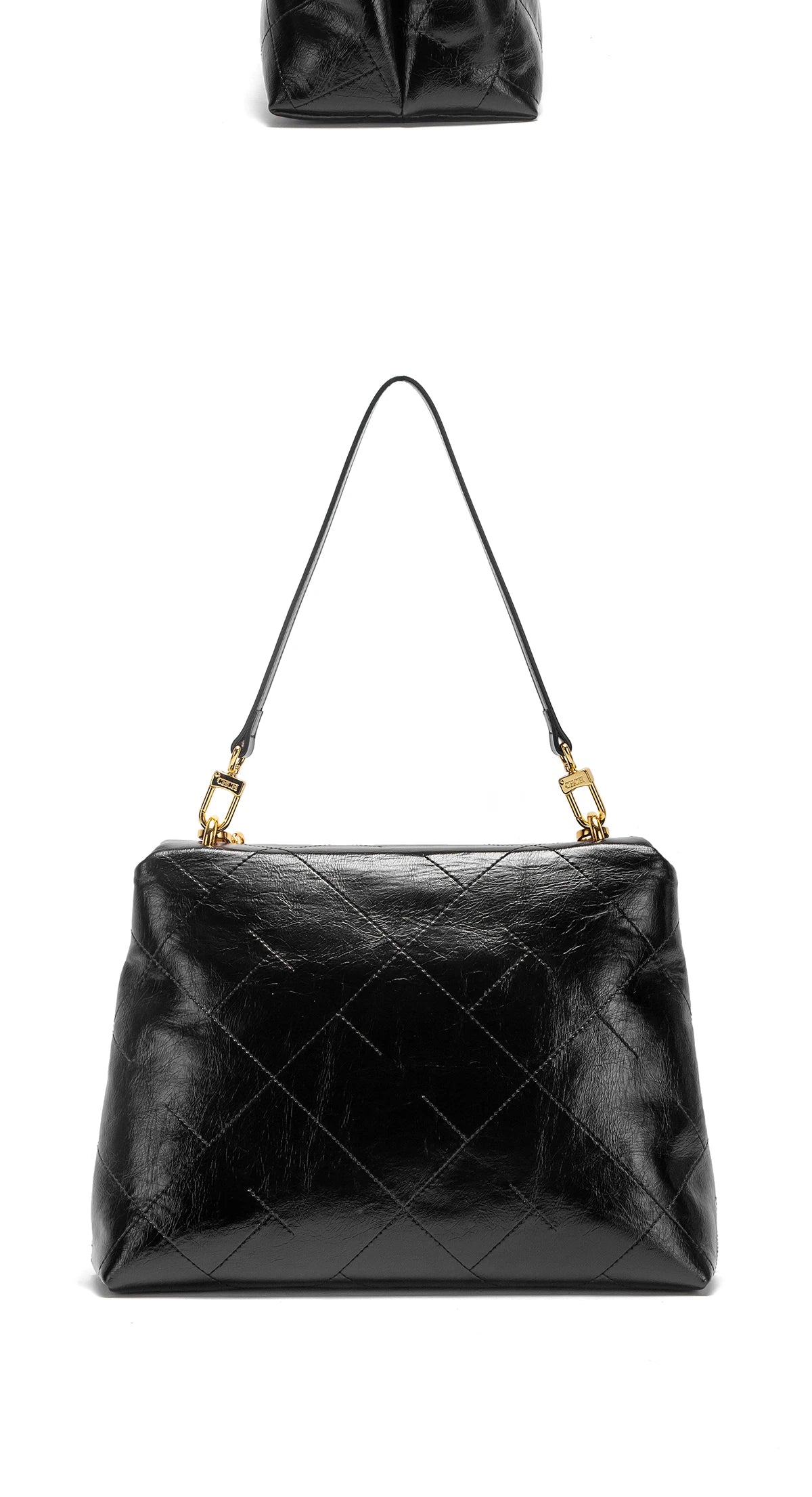 CHCH Women's Tote Bag - Black Faux Leather Diamond Grid Pattern
