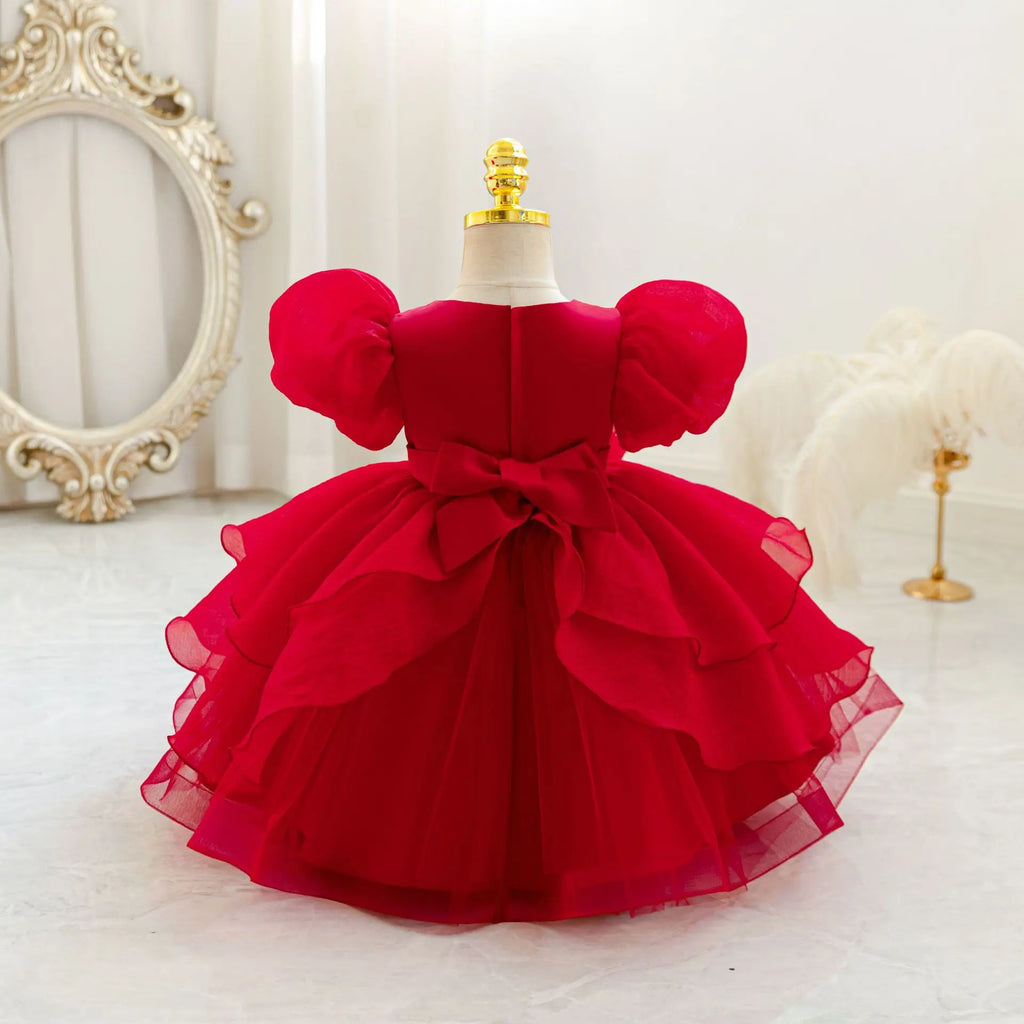 HETISO New Beauty Pageant Dress For Baby Toddler Girl Beading Puff Sleeve Kids Birthday First Christmas Ball Gown 1-4 Years