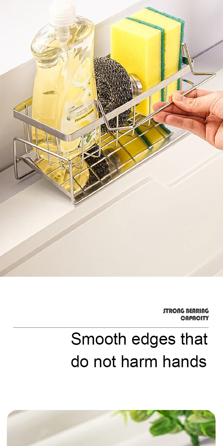 Rejilla de almacenamiento de herramientas de limpieza de fregadero, escurridor multifuncional de acero inoxidable para cocina, organizador de esponjas y detergentes, colgador de trapos
