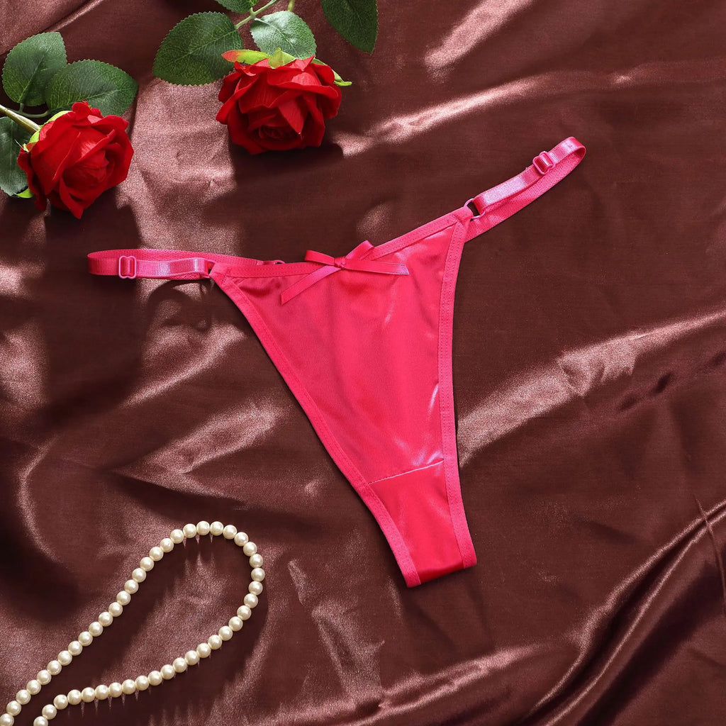 Sexy Satin Adjustable Girls G-Strings Pants Comfort Low Rise Bow Briefs Underwear Seamless Thong for Women Женские Трусы