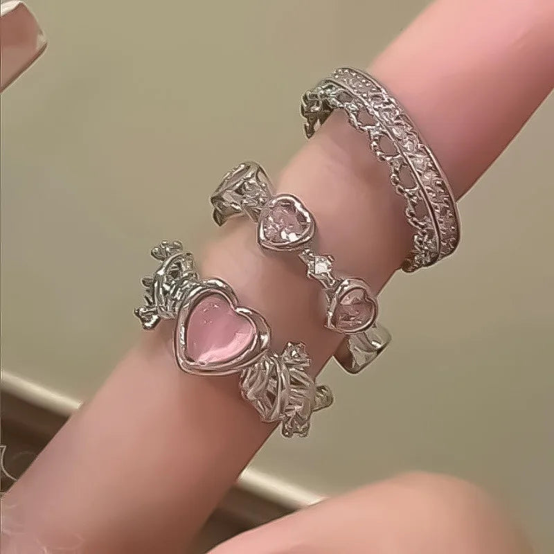 New Y2K Purple Crystal Irregular Heart Rings for Women Kpop Creative Heart Geometric Open Ring Punk Vintage Fashion Jewely Gifts