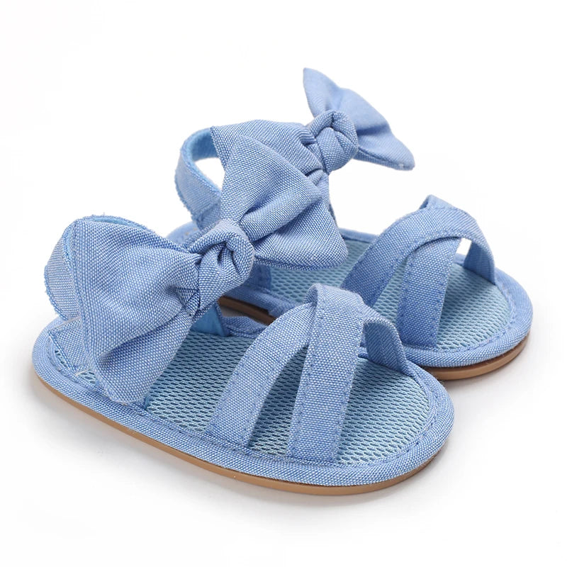 Baby Girls' Open-Toe Sandals - Blue Soft Rubber Sole, 0-18 Months