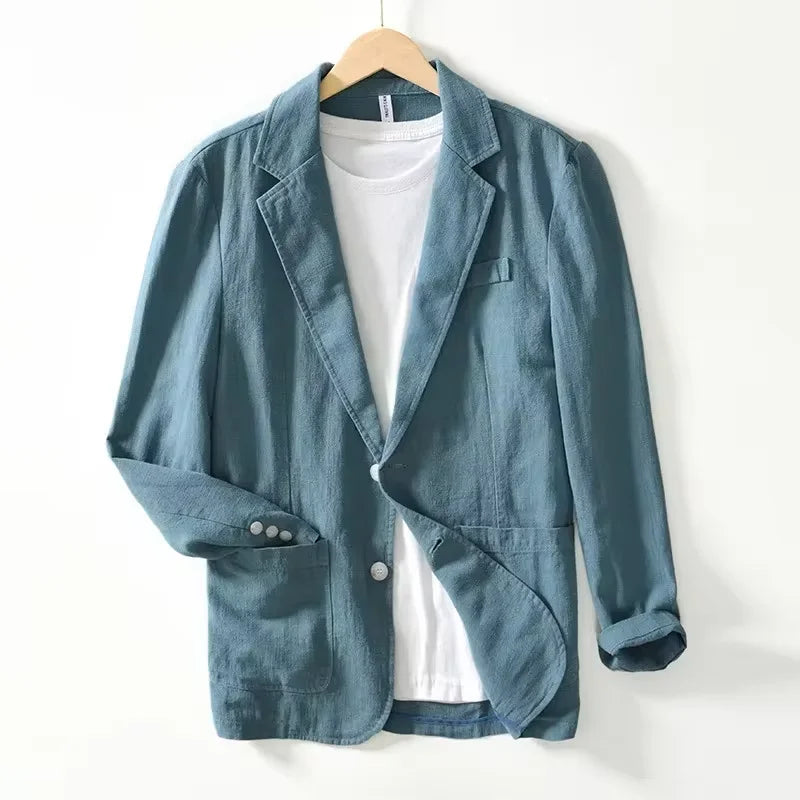 100% Cotton Breathable Men's Blazer Suit Jacket For Men Black Coat For Summer Business Lightweight Male Clothes 2024
