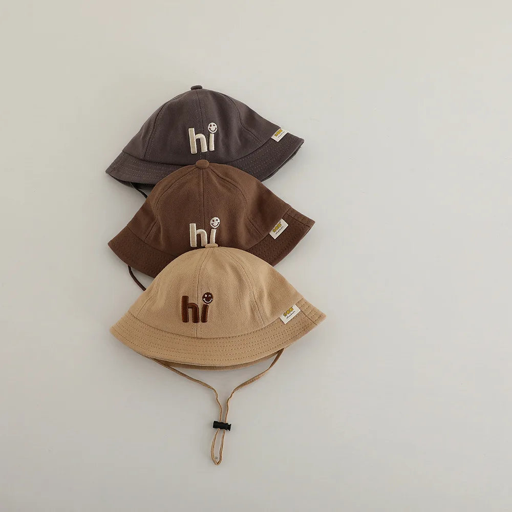 New Embroidered Letter Baby Bucket Hats Spring Sunhat Fishing Hat Sunshade Visor Boy Girl Outdoor Fashion Beach Cap For 6-24M