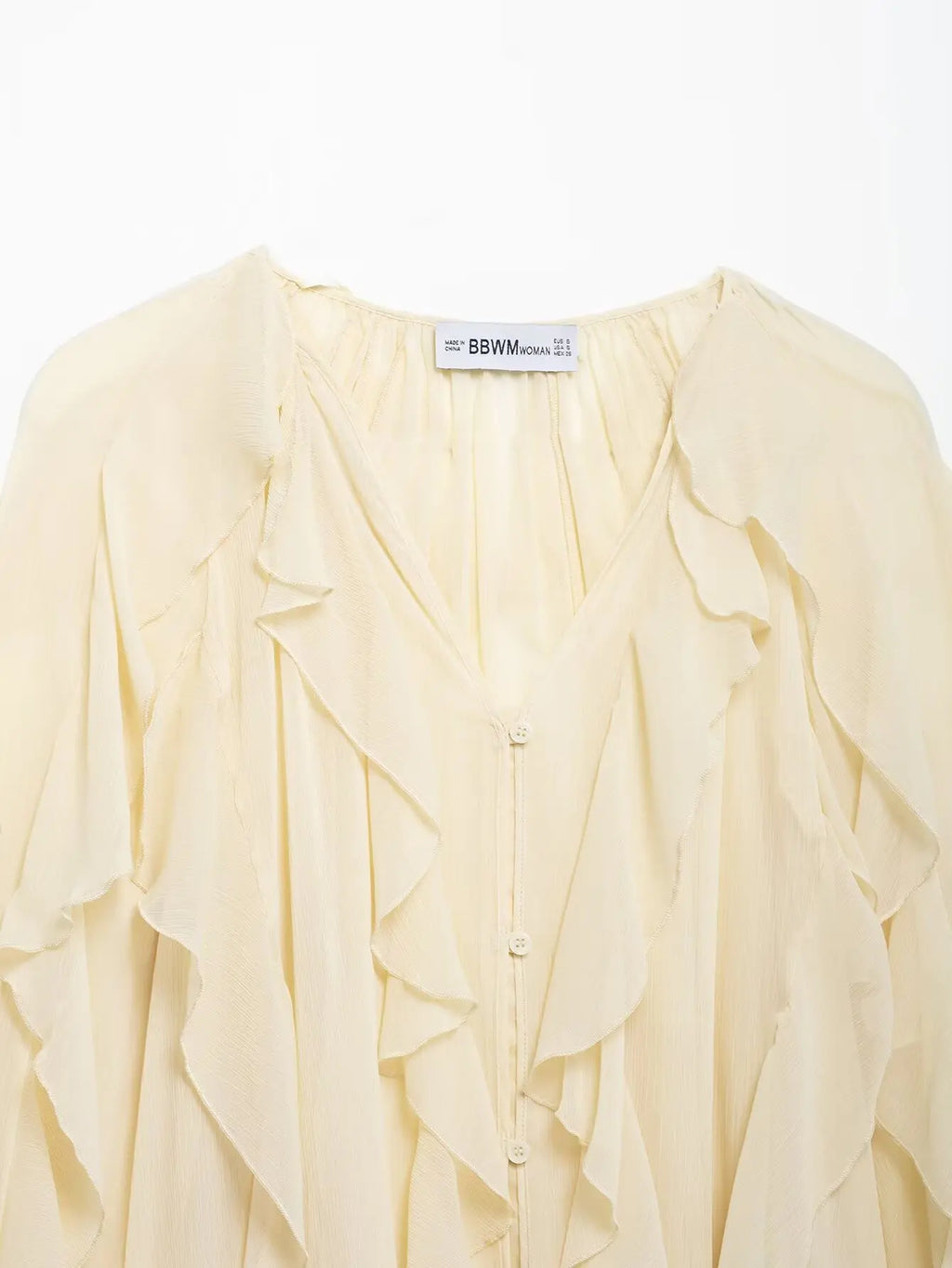 Women Fashion Solid Ruffled Blouse Vintage V-Neck Long Sleeves Female Chic Lady Shirts