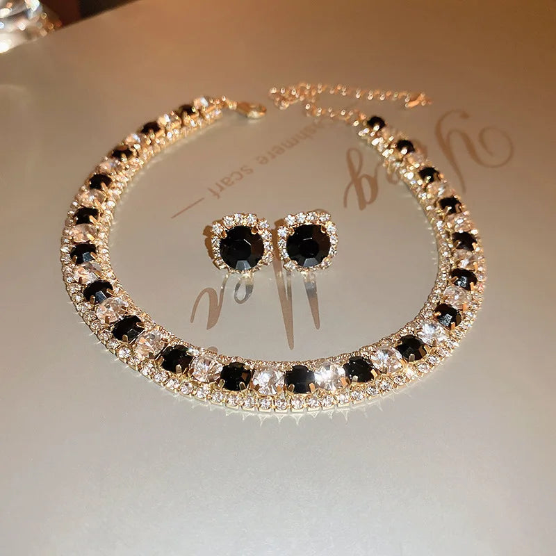 Women'S'S Rhinestone Decorated Necklace & Earringstrendy Jewelry Set Fashionable Accessories For & Daily Clothing Decor
