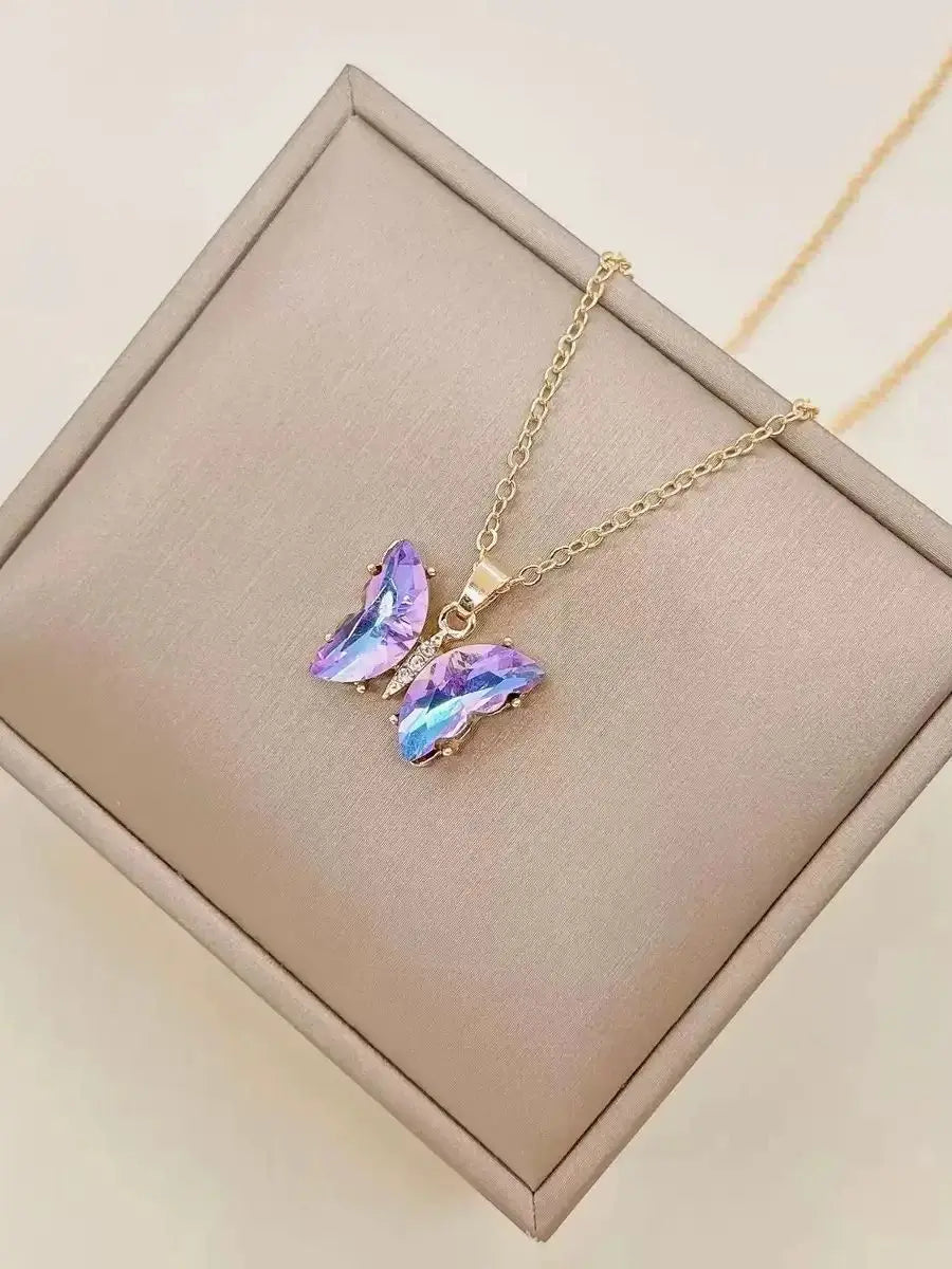 Necklace - Colorful Butterfly Micro-set Zirconia Collar Chain Fashion Pendant Necklace