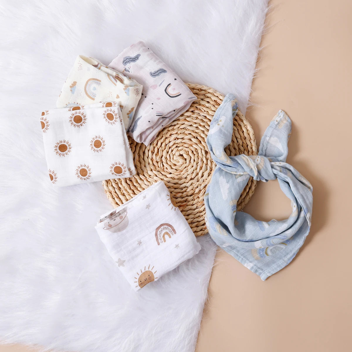 Kangobaby #My Soft Life# New 5pcs Set Multifunctional Baby Muslin Bib Newborn Blanket Breathable Child Scarf 60x60cm