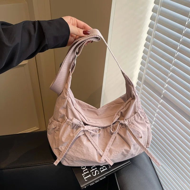 Ruched Fabric Hobo Bags Lightweight Nylon Shoulder Crossbody Bag, Stylish & Adjustable, Perfect for Casual Outfits, Daily Errand