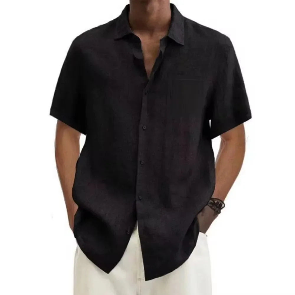 New Summer Men's Short-sleeved Shirt Cotton Linen Breathable Casual Lapel Buttons Business Casual Shirt