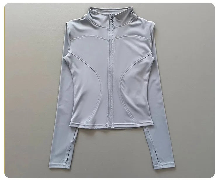 Women's Workout Jacket Stretch Fitted Zip Front Long Sleeve Running Yoga Slimming Waist-Cinching Stand Collar Quick-Dry Sportswe