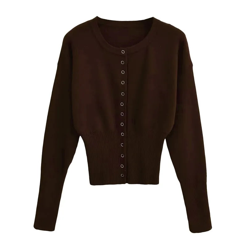 Tuularose Women'S'S Spring Cardigan Round Neck Button Casual Solid Knit Sweater Fashion Street High Waist Short Top Sweater Female