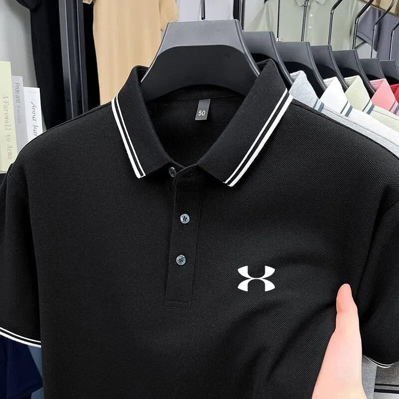 Men's Casual Short Sleeve Polo Shirt - 100% Cotton Striped Top
