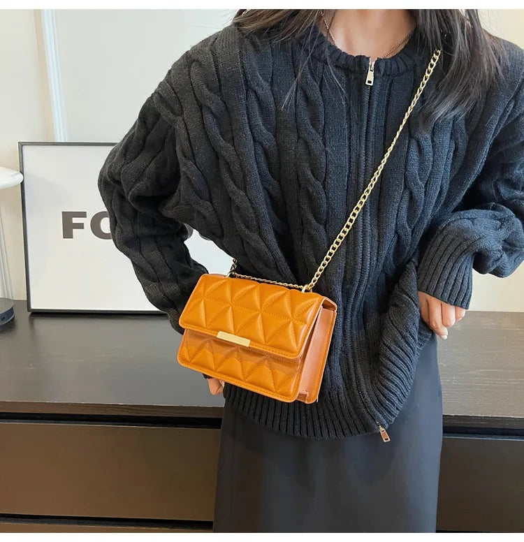 Women Quilted Chain Crossbody Bag Fashion Small Square Shoulder Purse Multi Color Casual Daily Handbag