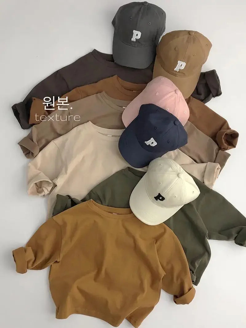 Autumn New Solid Color Children's Cotton T-shirt Long Sleeved Boys and Girls Top Fashion Children's Wear Baby T-shirt