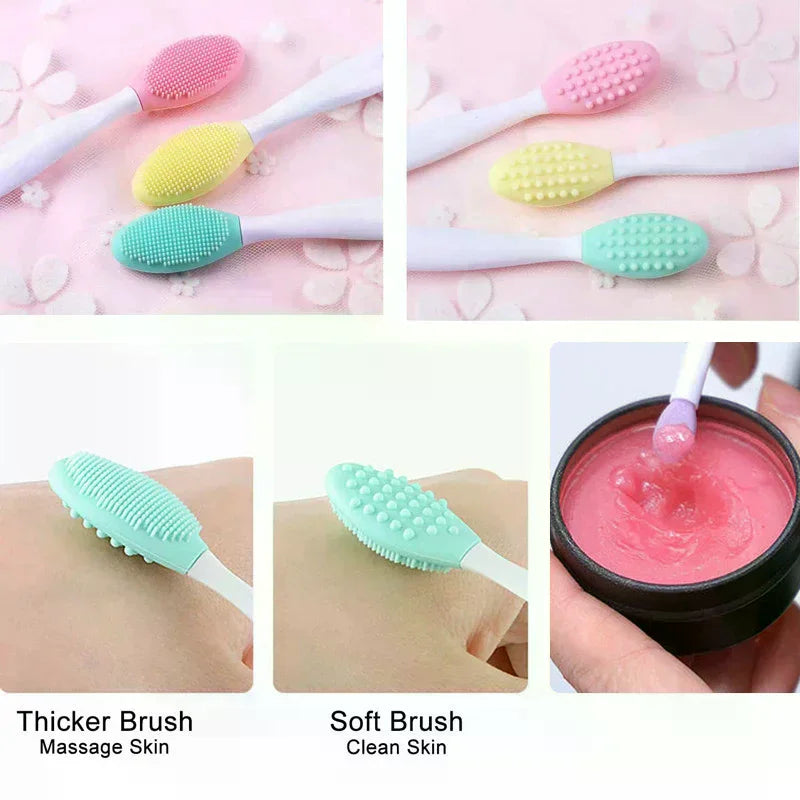 Double-headed Silicone Brush Skin Care Lip Exfoliating Facial Cleansing Face Scrub Nose Clean Brush Lipstick Lip Balm Applicator