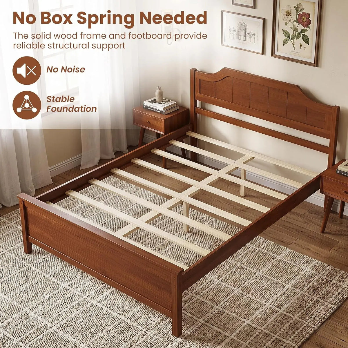 GIANTEX Full Size Wooden Bed Frame with Headboard, Wood Slat Support | Farmhouse Platform Bed with Heavy Duty Mattress Foundatio