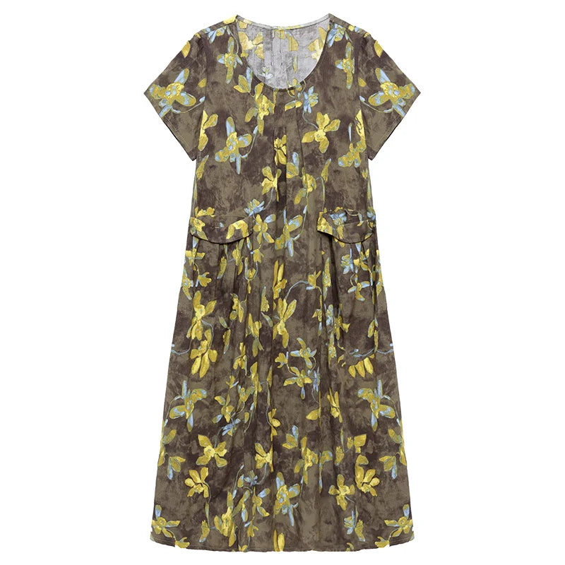 New Fashion Casual Summer Dresses For Women 2026 Loose Plus Size Clothes Elegant printting O-neck Short Sleeve Woman Clothing