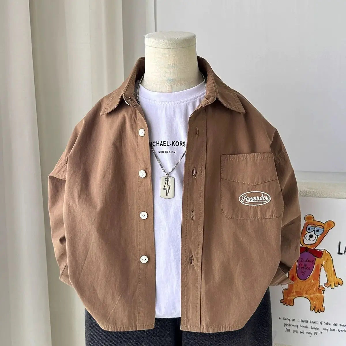 OUOBOUOKID Children's Unisex Cotton Long Sleeve Shirt - Solid Color