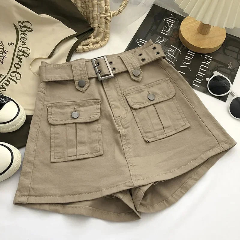 2026 Summer Safari Style Women Denim Pantskirt High-waist Short Slim A-line Jean Skirts Lady Anti-expose Lining Wide-leg Shorts