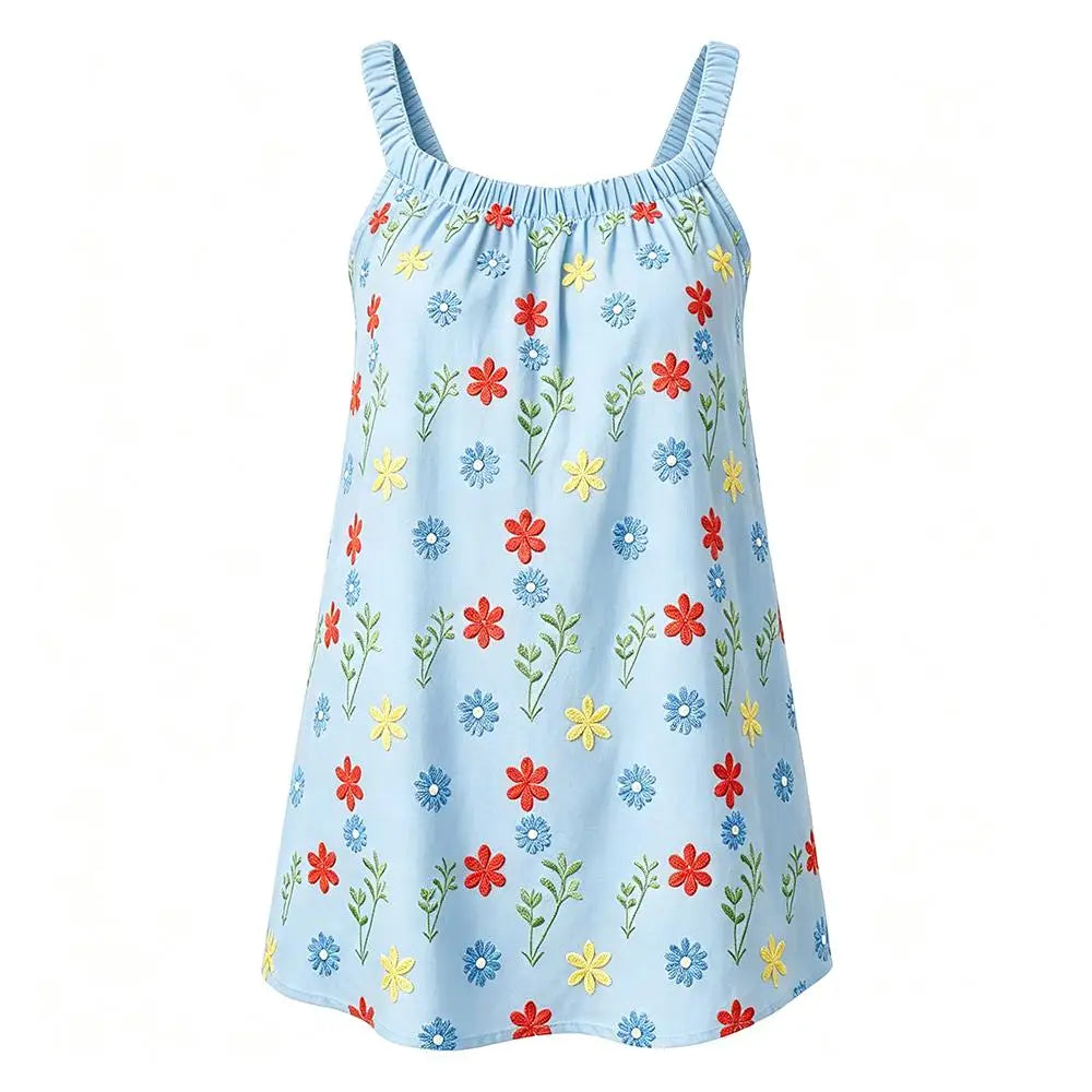 Cute Colorful Flower 3D Printed Night Dress Women Comfortable And Soft Strap Nightgown Summer Casual Home Sleeveless Pajamas