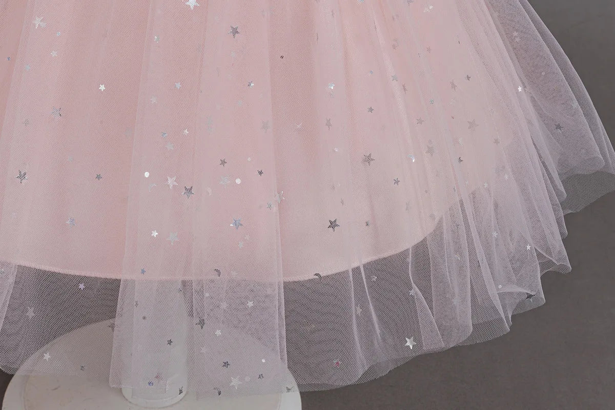 HETISO Baby Girls Dress Sling Elegant Kids Star Printed Birthday Party Ball Gown Children Costume Gown 6M-3 Years