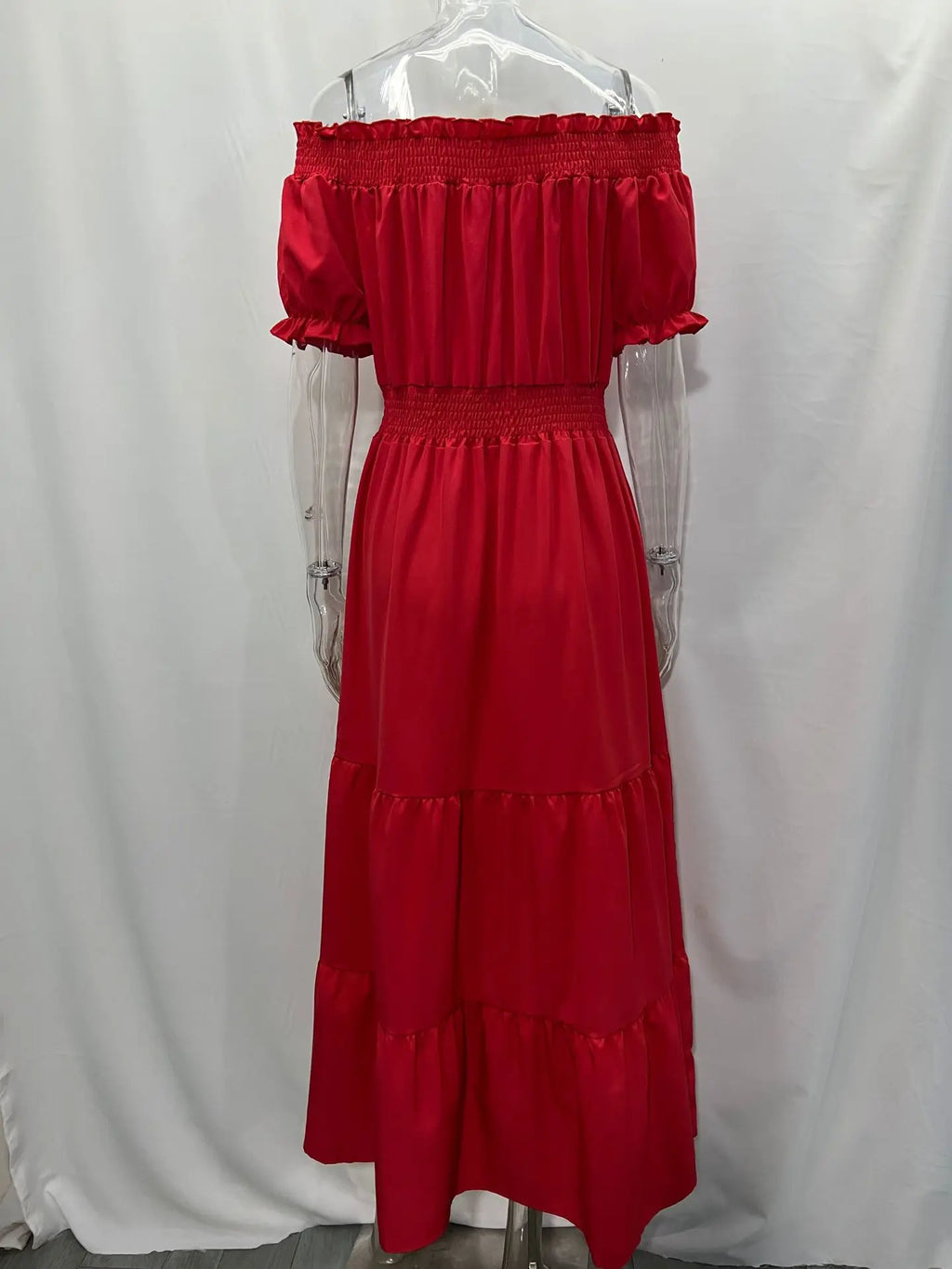 Summer Sexy Off Shoulder Slash Neck Ruffle Beach Party Dress Elegant Women Fashion Red Lace-up Pleated Holiday Long Dresses Robe