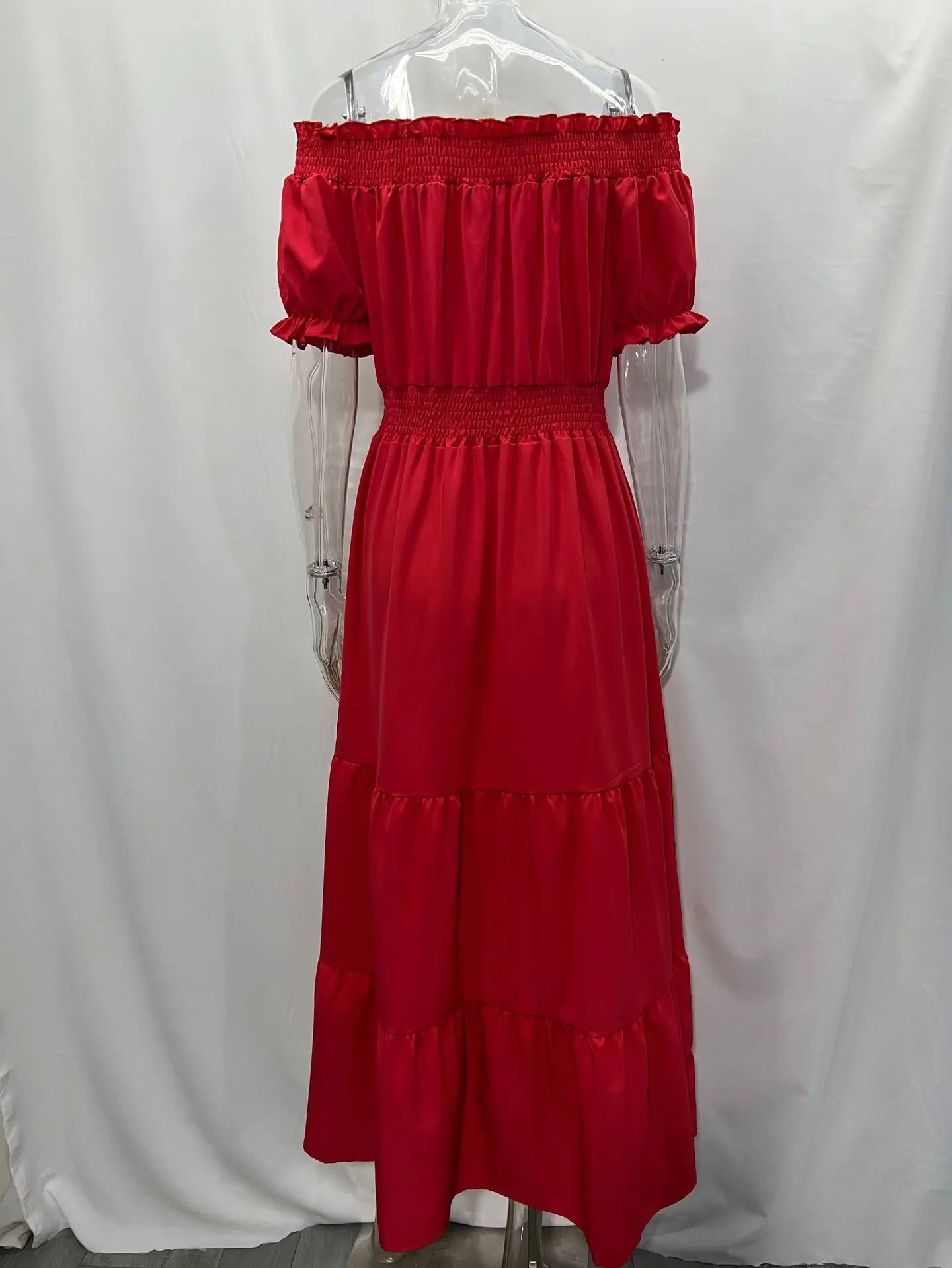 Summer Sexy Off Shoulder Slash Neck Ruffle Beach Party Dress Elegant Women Fashion Red Lace-up Pleated Holiday Long Dresses Robe