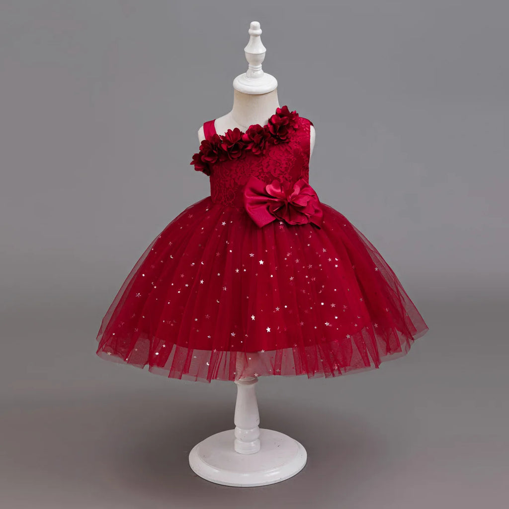 HETISO Baby Girls Dress Sling Elegant Kids Star Printed Birthday Party Ball Gown Children Costume Gown 6M-3 Years