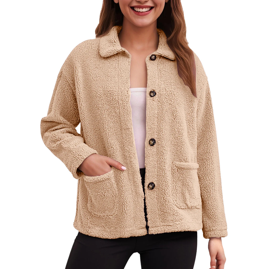 Warm Fleece Lamb Winter Womens Jackets New Casual Lapel Collar Single Breasted Plush Cardigan Coat For Women Casual Outerwear