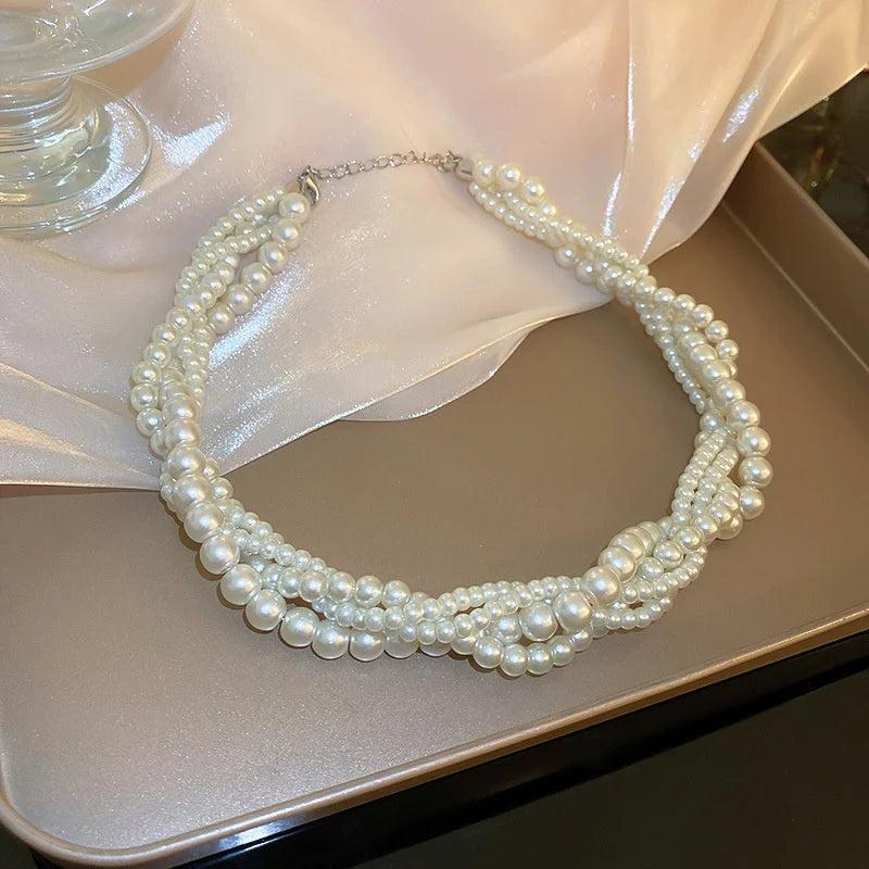Fyuan Korean Style Twining Pearl Choker Necklaces For Women'S Geometric Necklaces Weddings Bride Jewelry Accessories