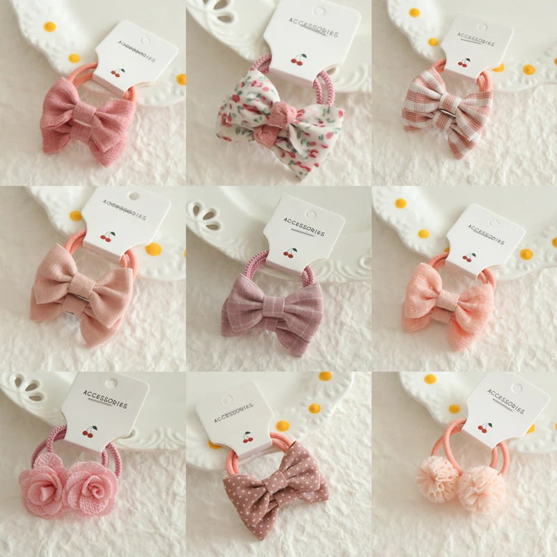 AITOUSHI Girls' Elastic Hair Bow Ties - Cotton Printed Hair Rope