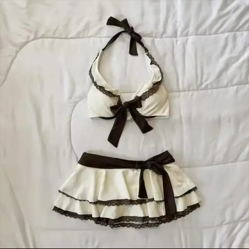 2000s Summer Aesthetic Women Clothing Kawaii Crop Top Bow Swimming set Sexy Harajuku Femme Camis Y2k Tank Tops Korea Camisole