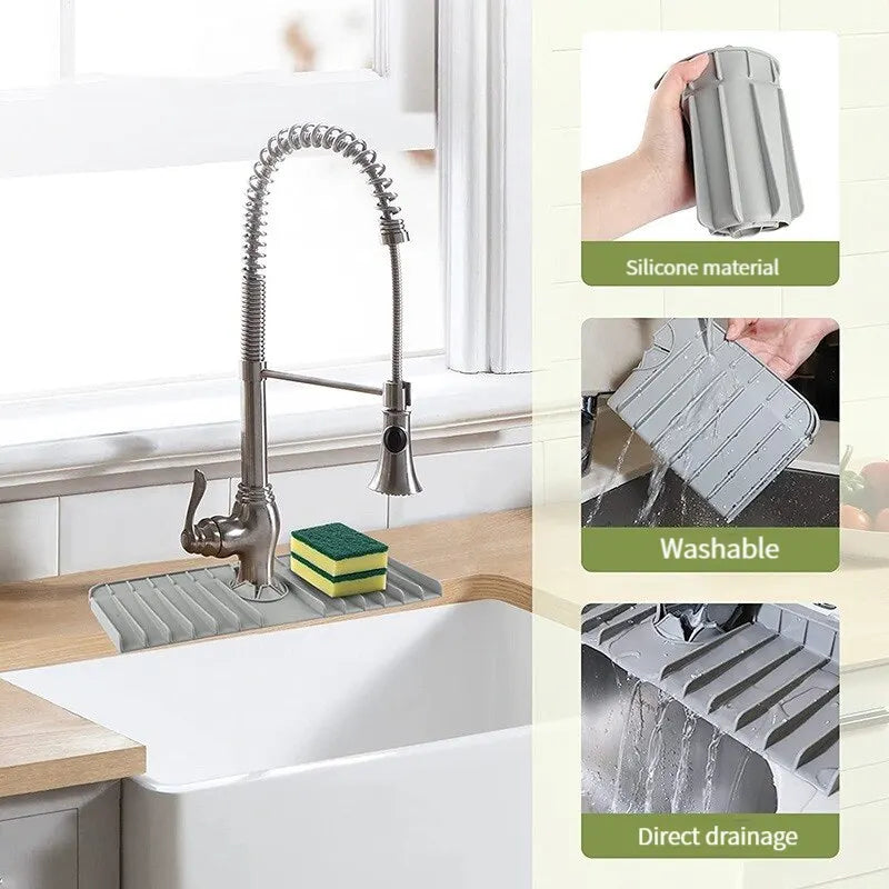 Tapete de silicona para grifos, soporte para jabón de platos y esponjas, alfombrilla de secado para encimera de cocina, protector contra salpicaduras para fregadero de cocina y baño, almohadilla de drenaje