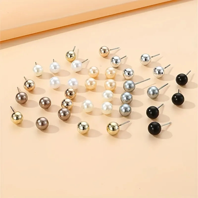 18 Pairs Elegant Multi-Color Imitation Pearl Stud Earrings Korean Charm Ball Bead Earrings Women'S Trend Wedding Jewelry Set