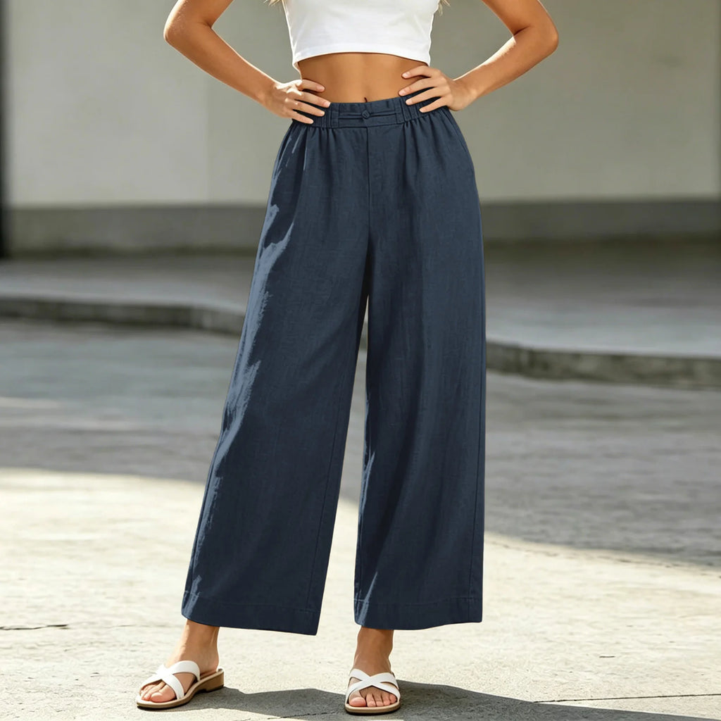 Women's Cotton Linen Blend Wide Leg Palazzo Pants with Pockets