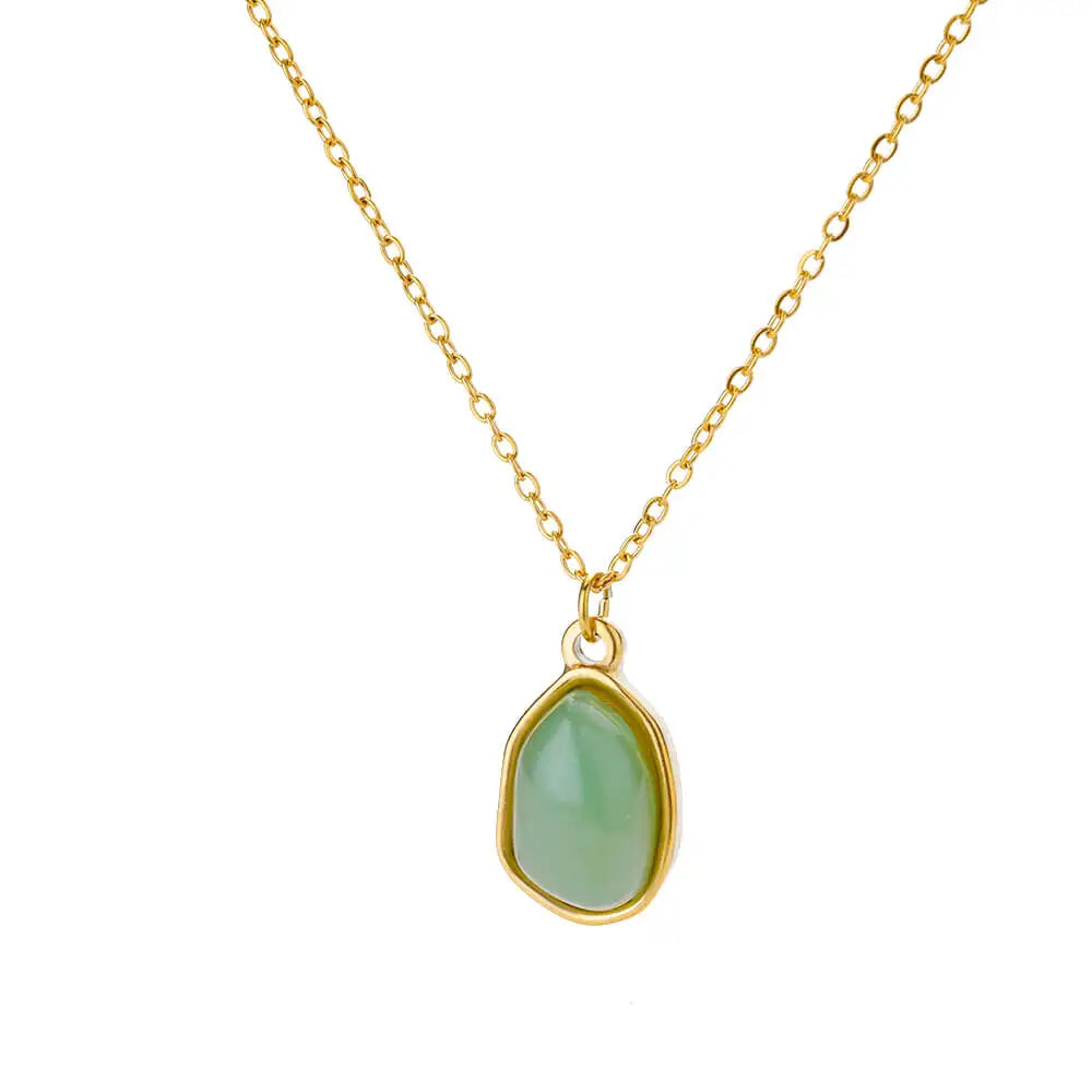 Fashion Stone Opal Oval Necklace For Women'S Stainless Steel Gold Color Oval Stone Pendant Necklace Wedding Aesthetic Jewelry