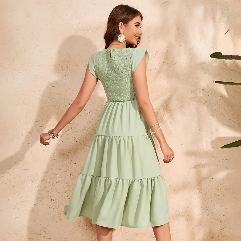 Dress for Pregnant Women Maternity Dress Fly-sleeved Pleated Layered Short-sleeved Clothes Chiffon Pregnant Dresses Clothing