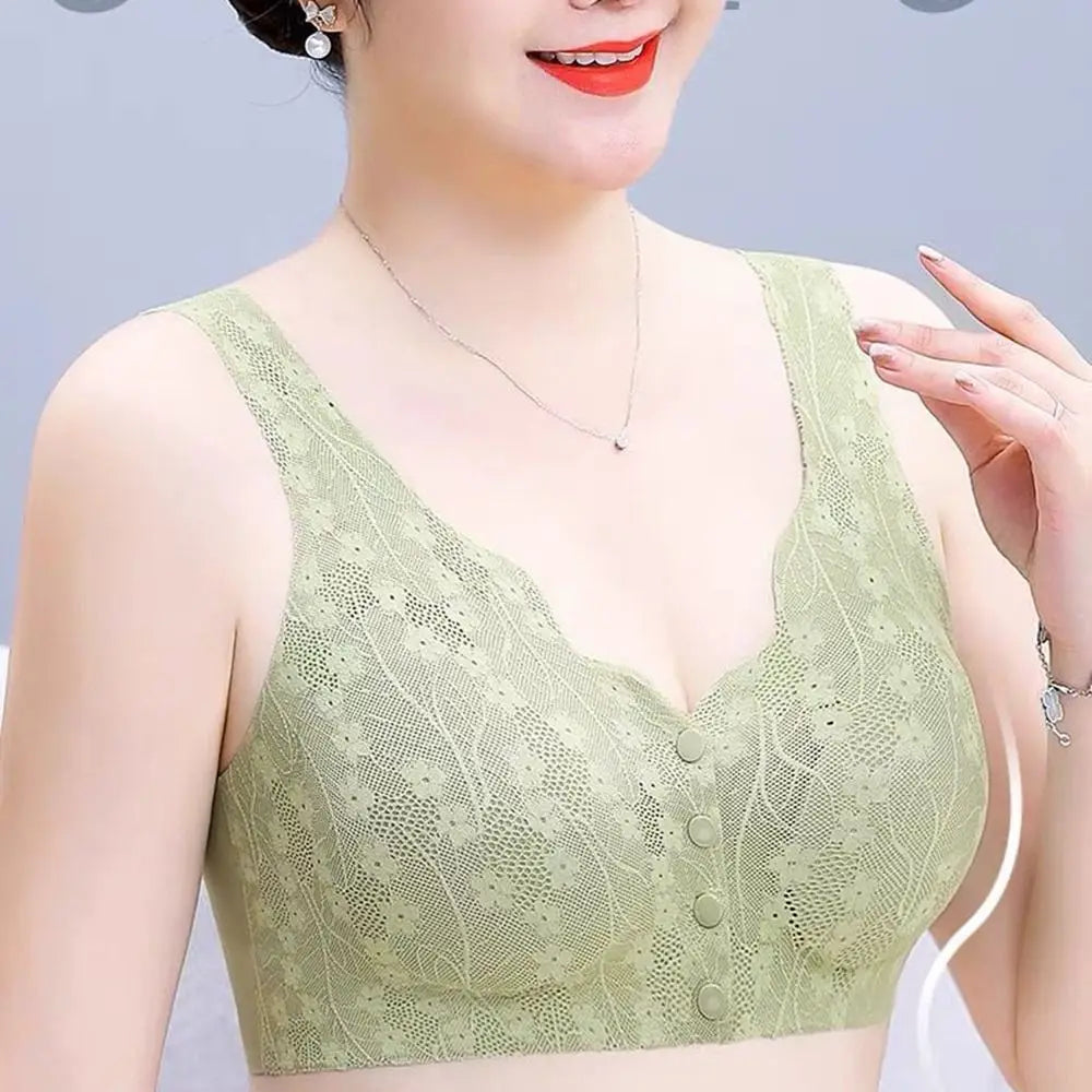 Without Steel Ring Sexy Lace Underwear Comfortable Thin Tank Top Bra Wireless Floral Printed Bras for Older Women Seniors