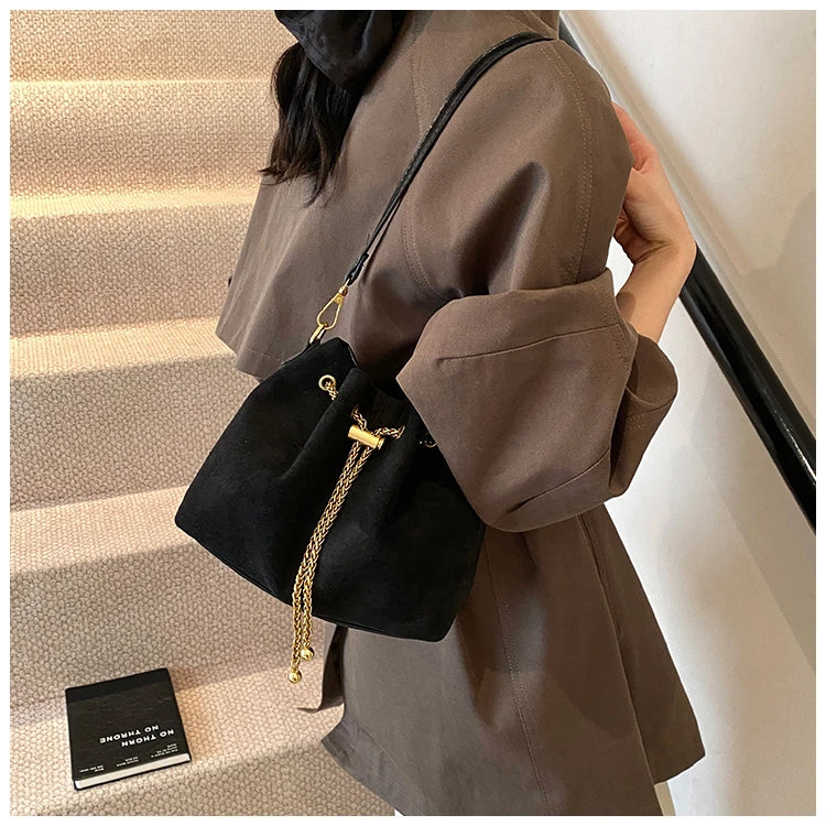 2026 Soft Commuting Crossbody Bags Faux Suede Sewing Hot Sale Bags for WomenThread Solid Color String Women's Handbags