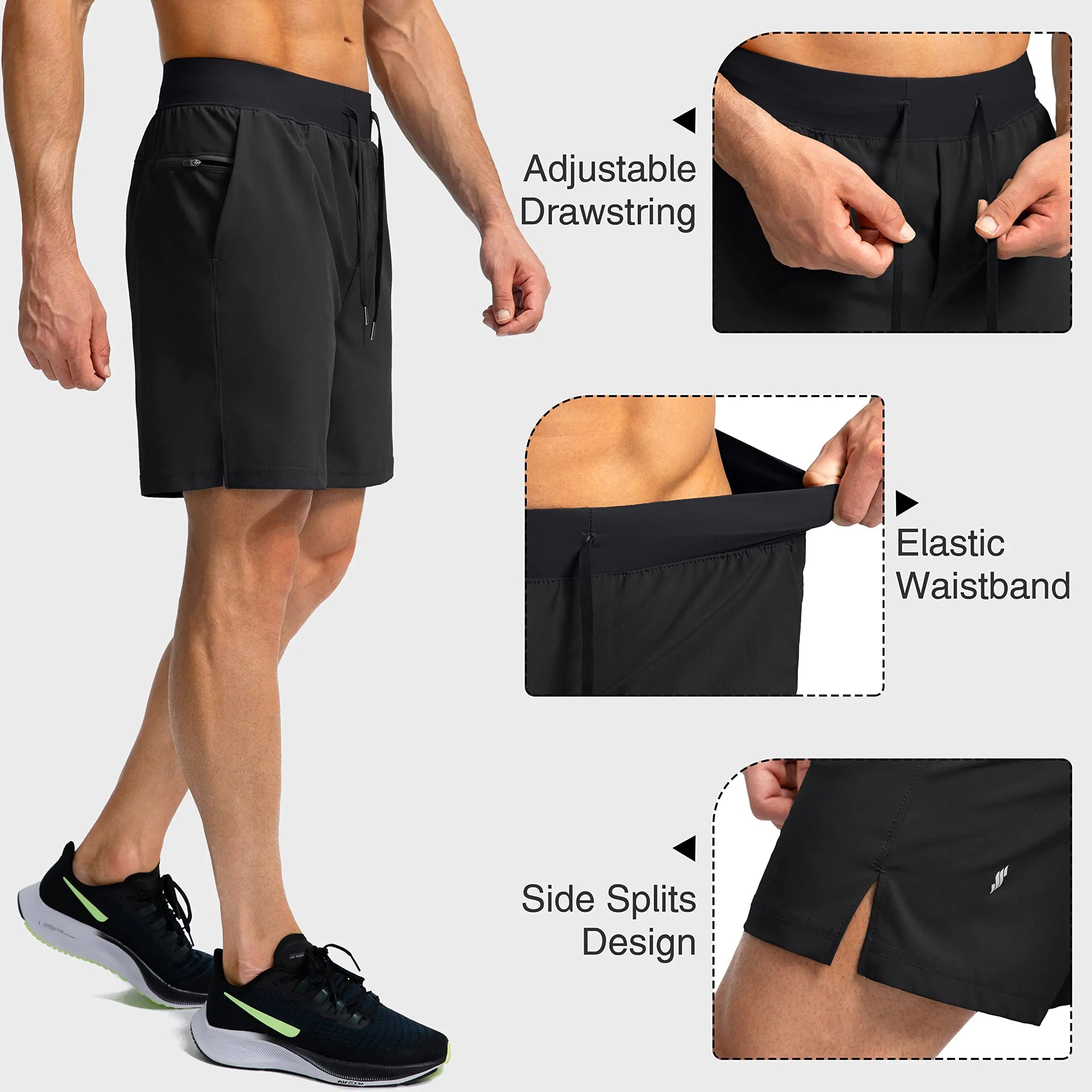 1Pcs/Mens Ice Silk Cooling Shorts Quick-Dry Workout Running Fitness Shorts With Zipper Pockets Athletic Gym Sportswear Loose Fit