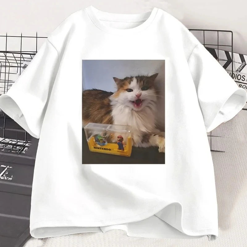 Cat Lover T Shirt For Men And Women Funny Graphic Tee Short Sleeve Round Neck Casual Goth Black White