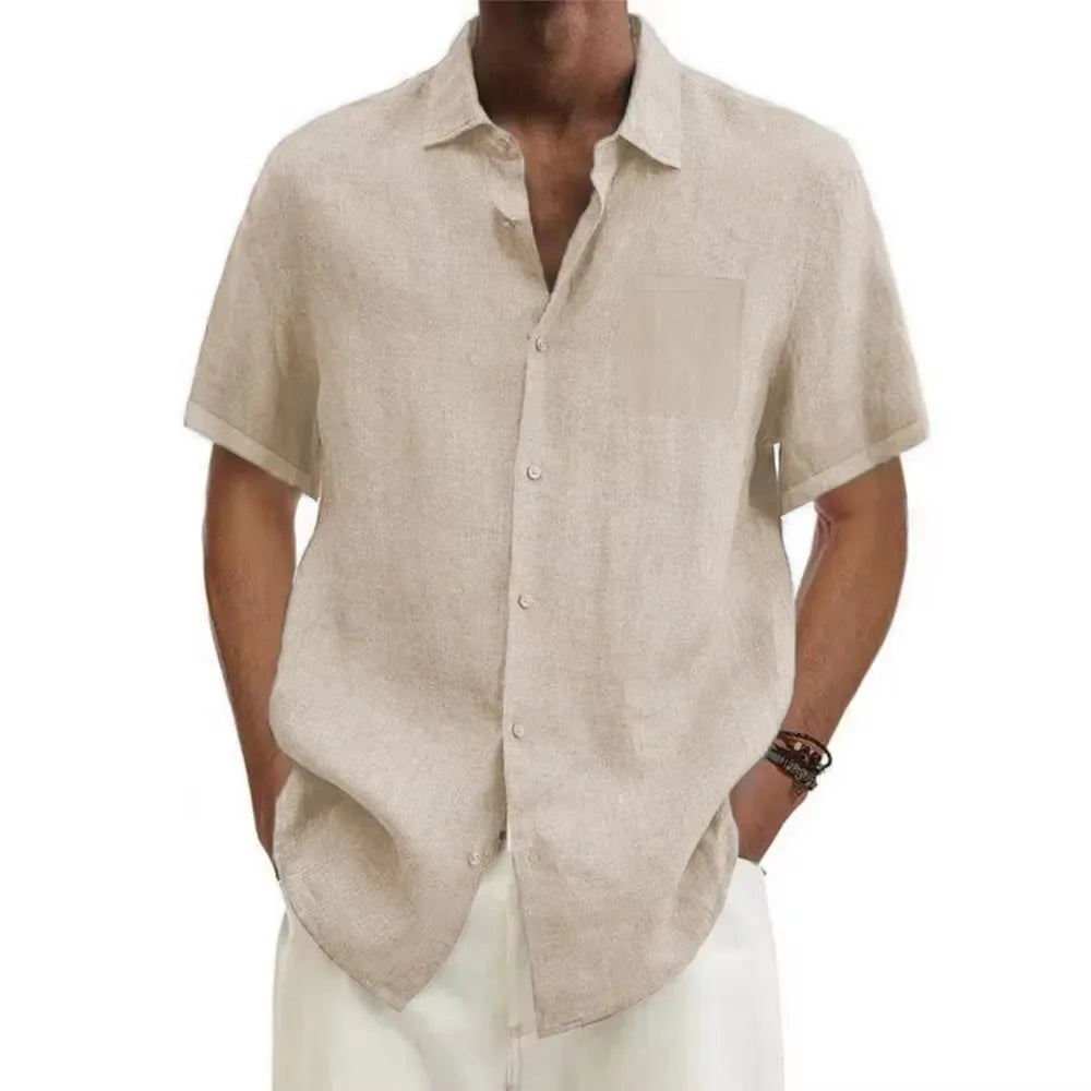 New Summer Men's Short-sleeved Shirt Cotton Linen Breathable Casual Lapel Buttons Business Casual Shirt