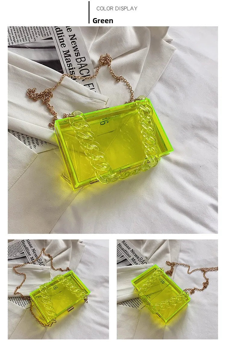 Fashionable Acrylic Handbag Women's Hot Sale Of The Season New Chain Box Bag Transparent Handbag Cross-Border Style Small Siz...