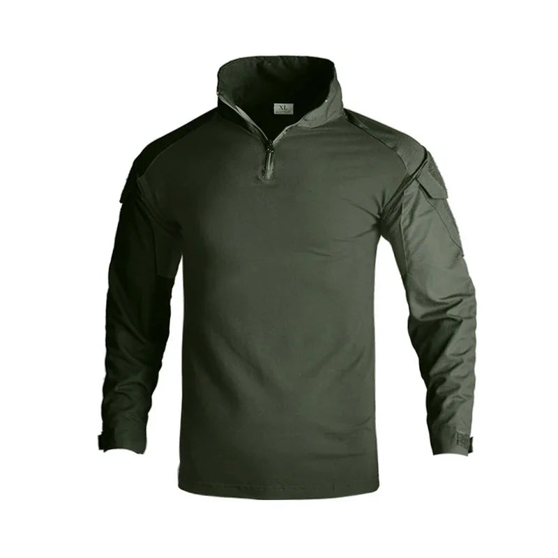 Outdoor Long Sleeve Tactical Shirts Combat Shirt 1/4 Zipper Ripstop Cotton Wear-Resisting Camo Airsoft T Shirts Men Clothing