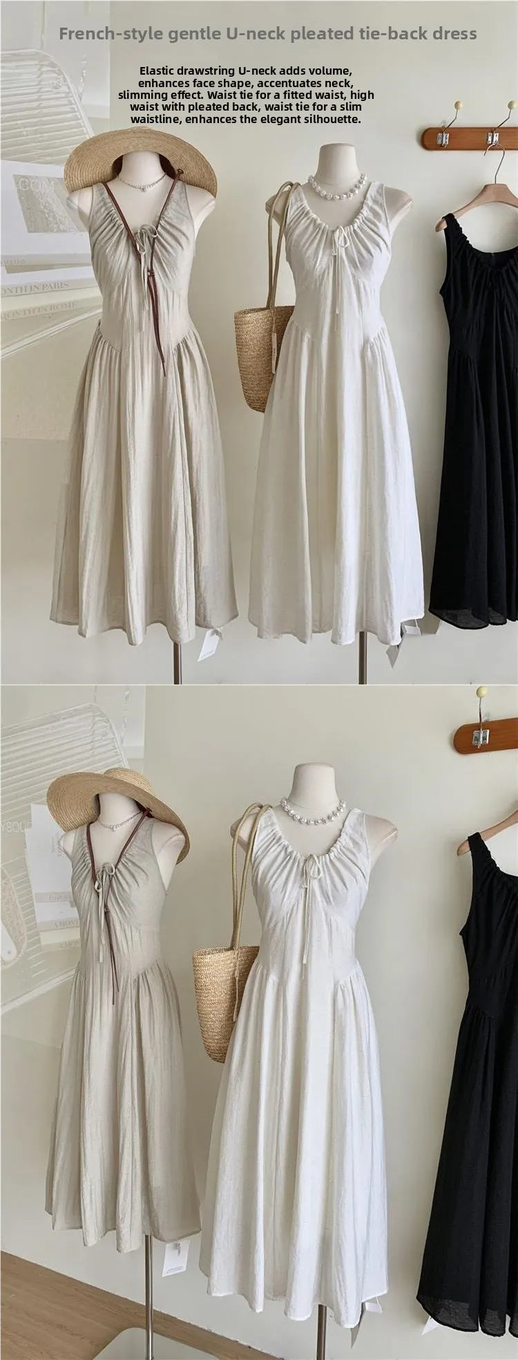 Retro French Style Casual Long Dress Drawstring Sleeveless plus Size 300 Pounds Design Summer New Fashion Dress